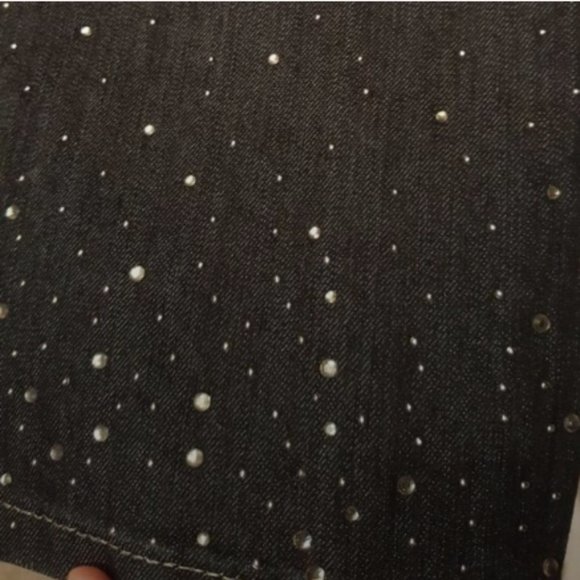 S & P  ♡ Gorgeous Black Stretchy Denim Embellished Bling Skinny Jeans 10|12 Long - Picture 15 of 17